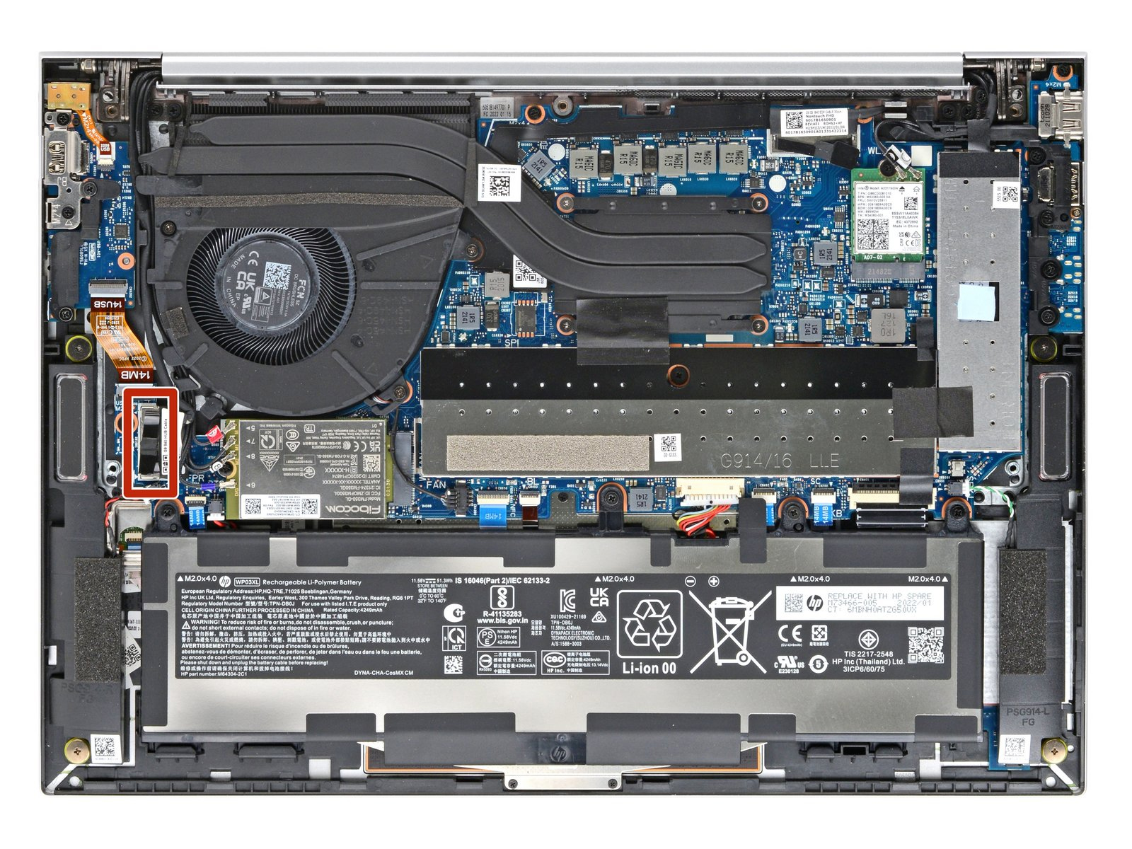 Internal Photo of HP EliteBook 830 G9 G10, 835 G9, 840 G9 G10, 845 G9, Zbook Firefly 14 G9 G10 US keyboard (HP EliteBook 845 G9)